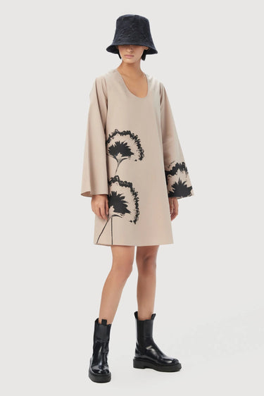A-Line Oval Neck Dress with Bell Sleeves - Genes Lecoanet Hemant