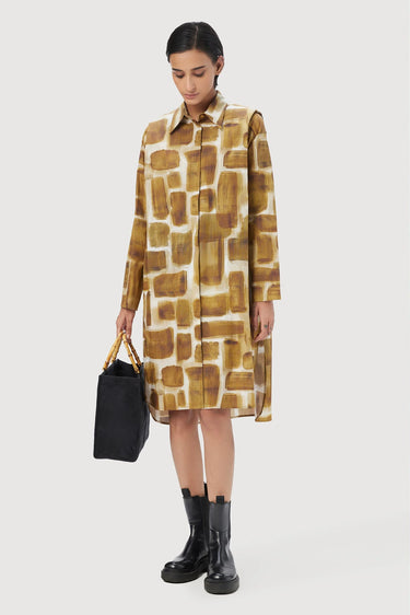 A-Line Shirt-Dress with Structured Pleated Shoulders - Genes Lecoanet Hemant