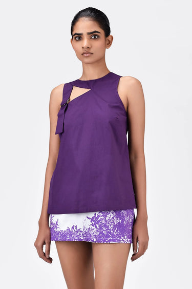 A-Line Sleeveless Dress with Crossover Straps-Amethyst - Genes Lecoanet Hemant
