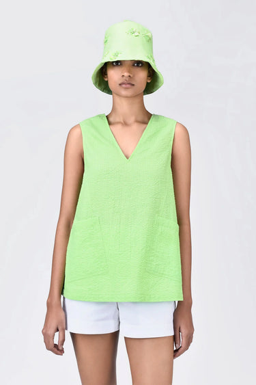 A-Line Sleeveless Top with V-Neck Mint Green - Genes Lecoanet Hemant