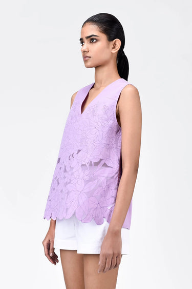 A-Line Sleeveless V-Neck Top-Lavender - Genes Lecoanet Hemant