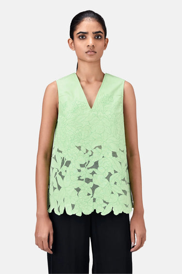 A-Line Sleeveless V-Neck Top-Mint Green - Genes Lecoanet Hemant