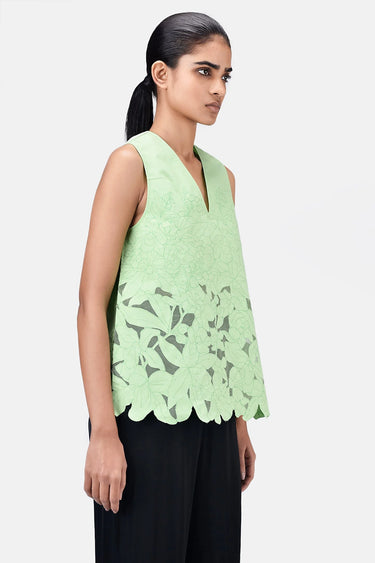 A-Line Sleeveless V-Neck Top-Mint Green - Genes Lecoanet Hemant