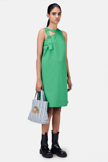 A-Line Top with Asymmetric Cross-Over Straps Spring Green - Genes Lecoanet Hemant