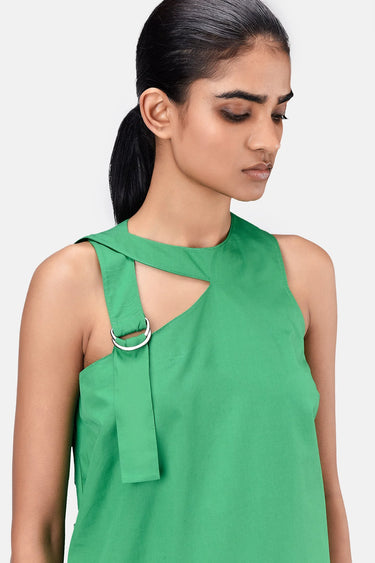 A-Line Top with Asymmetric Cross-Over Straps Spring Green - Genes Lecoanet Hemant