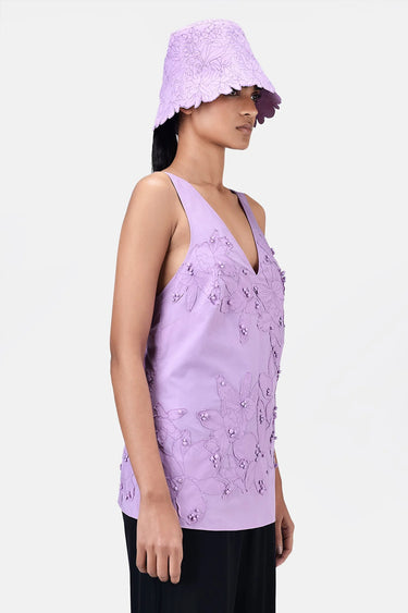 A-Line Top with Floral Applique-Lavender - Genes Lecoanet Hemant