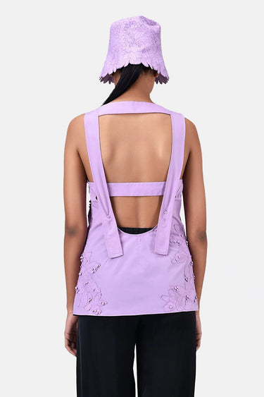 A-Line Top with Floral Applique-Lavender - Genes Lecoanet Hemant