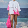White and pink abstract graphic oversized shirt for women by Genes Lecoanet Hemant India