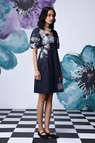 Anemone Flower Regular Fit Dress - Black Grey - Genes Online Store
