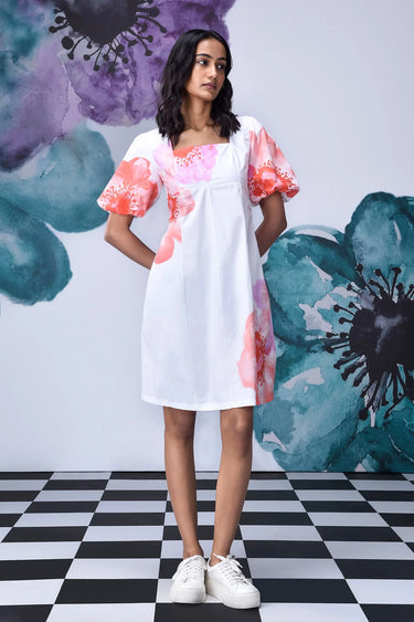 Anemone Flower Regular Fit Dress- White Coral - Genes Online Store