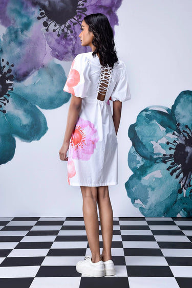 Anemone Flower Regular Fit Dress- White Coral - Genes Online Store
