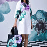 Anemone Flower Regular Fit Dress- White Green - Genes Online Store