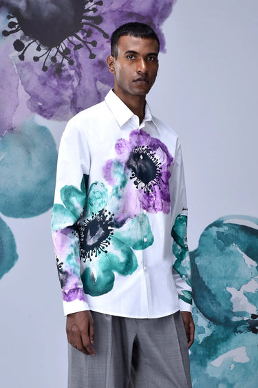 Anemone Flower Regular Fit Shirt- Green - Genes Online Store