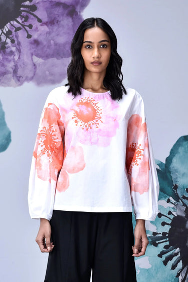 Anemone Flower Regular Fit Top- White Coral - Genes Online Store