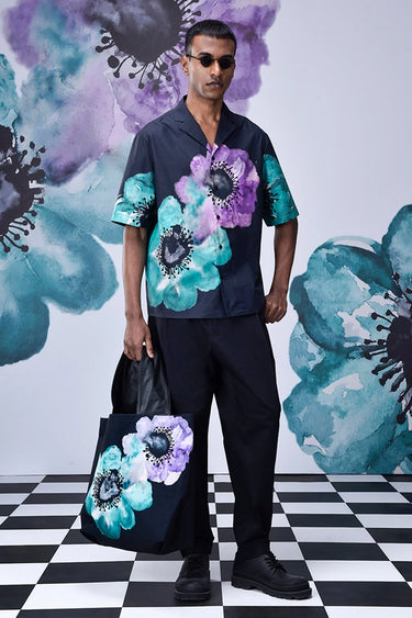 Anemone Flower Relax Fit Cuban Shirt- Green - Genes Online Store
