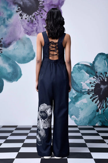 Anemone Flower Semi Fitted Dungaree- Black Grey - Genes Online Store