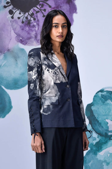 Anemone Flower Slim Fit Jacket- Black Grey - Genes Online Store