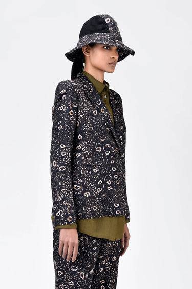 Animal Print Linen Jacket with Soft Rounded Shoulders - Genes Lecoanet Hemant
