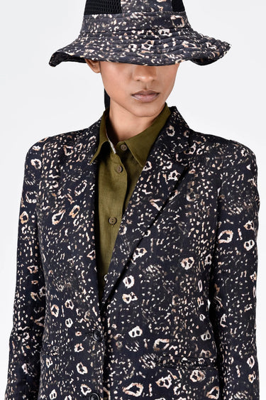 Animal Print Linen Jacket with Soft Rounded Shoulders - Genes Lecoanet Hemant
