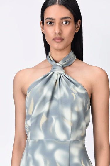 Aurora Print Halter Neck Dress- Taupe Clay - Genes Lecoanet Hemant