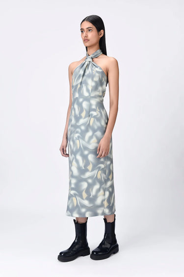Aurora Print Halter Neck Dress- Taupe Clay - Genes Lecoanet Hemant
