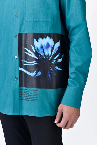 Band Collar Shirt with UV Flower Sticker - Genes Lecoanet Hemant
