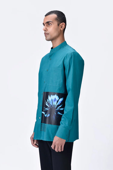 Band Collar Shirt with UV Flower Sticker - Genes Lecoanet Hemant