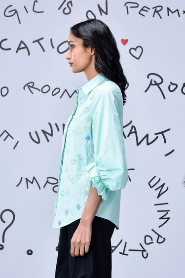 Bead  Embroidery Regular Fit Top - Nile Green - Genes Online Store