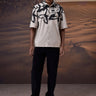 Beige abstract print summer shirt for men with lightweight breathable fabric