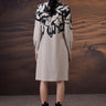 Lightweight beige brushstroke shirt dress styled for casual and workwear
