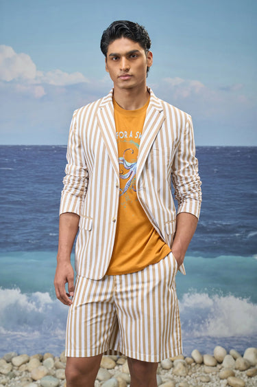 Beige Premium Cotton Bold Stripe Jacket
