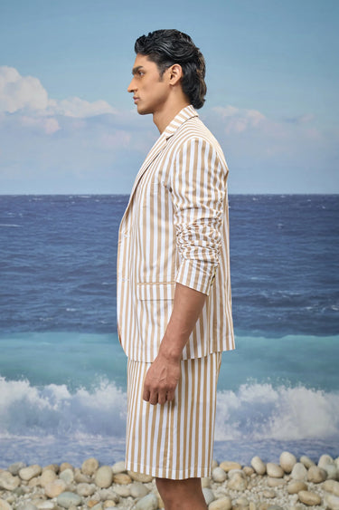 Beige Premium Cotton Bold Stripe Jacket