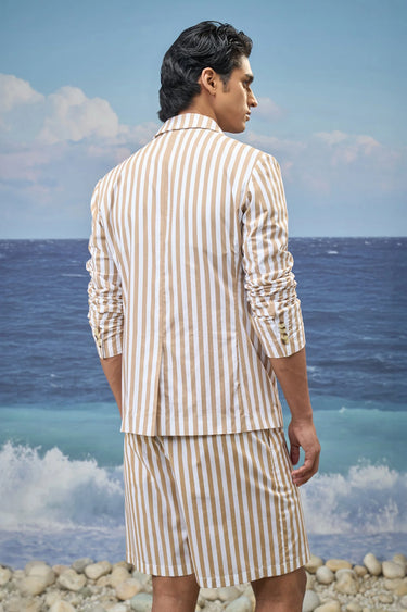 Beige Premium Cotton Bold Stripe Jacket