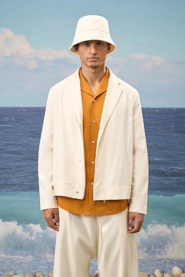 Beige Premium Cotton Linen Notch Lapel Jacket