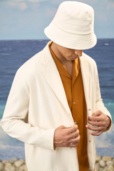 Beige Premium Cotton Linen Notch Lapel Jacket