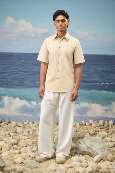 Beige Premium Cotton Lycra Relaxed-Fit Shirt