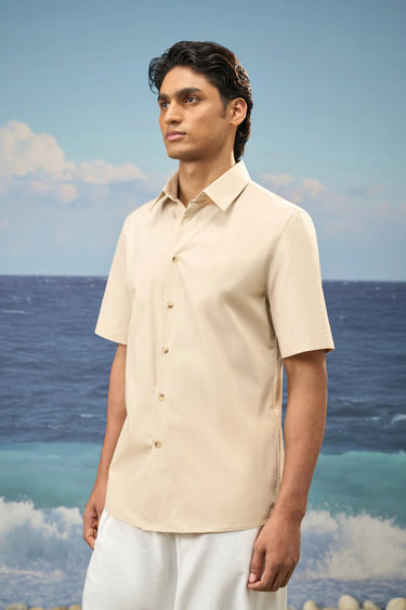 Beige Premium Cotton Lycra Relaxed-Fit Shirt