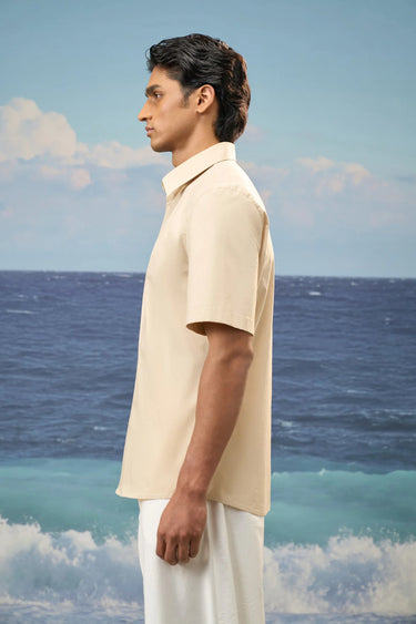 Beige Premium Cotton Lycra Relaxed-Fit Shirt