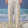 Beige relaxed fit cotton lycra trousers for men by Genes Lecoanet Hemant India