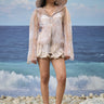 Beige poly organza oversized hoodie with abstract cloud print for women