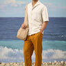 Beige poly viscose lycra shirt for men with printed design