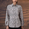 Beige Giza cotton shirt with abstract print and tie-up cuff sleeve detailing for women