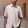 Beige relaxed fit wool blend shirt for men with soft textured fabric