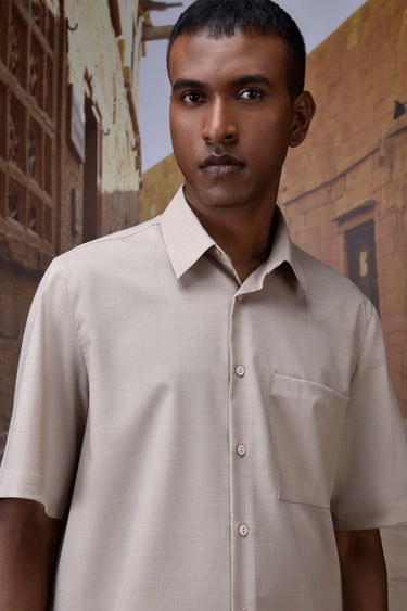 Beige Relaxed Fit Wool Blend Shirt - Genes Online Store