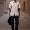 Beige wool blend shirt with relaxed silhouette and modern minimal design