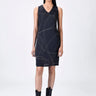 Black A-Line Giza Cotton Poplin Dress with Embroidery