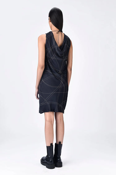 Black A-Line Giza Cotton Poplin Dress with Embroidery