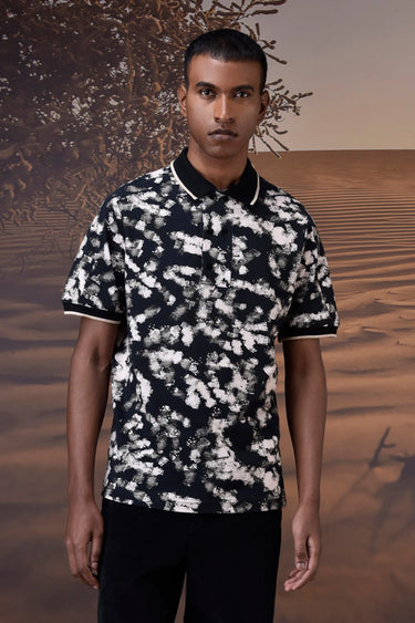 Black Abstract Print Polo - Genes Online Store