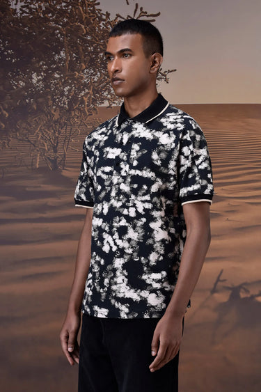 Black Abstract Print Polo - Genes Online Store