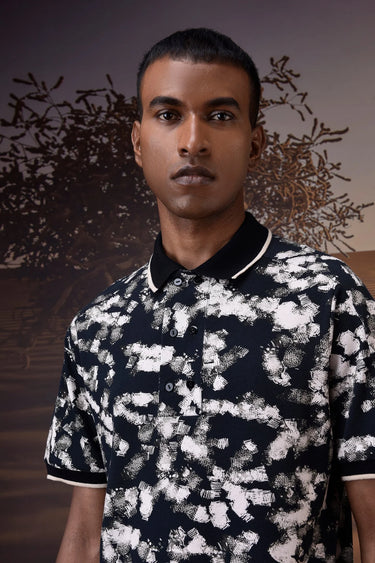 Black Abstract Print Polo - Genes Online Store